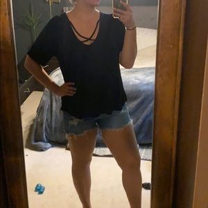 Black lace up tee shirt XXL Love, Fire